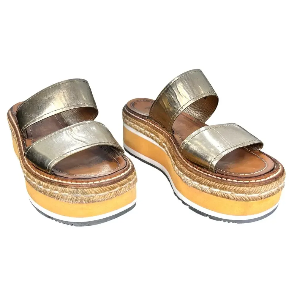 Prada Women’s Gold leather Platform Sandals Size 36 US 6 - Picture 5 of 10